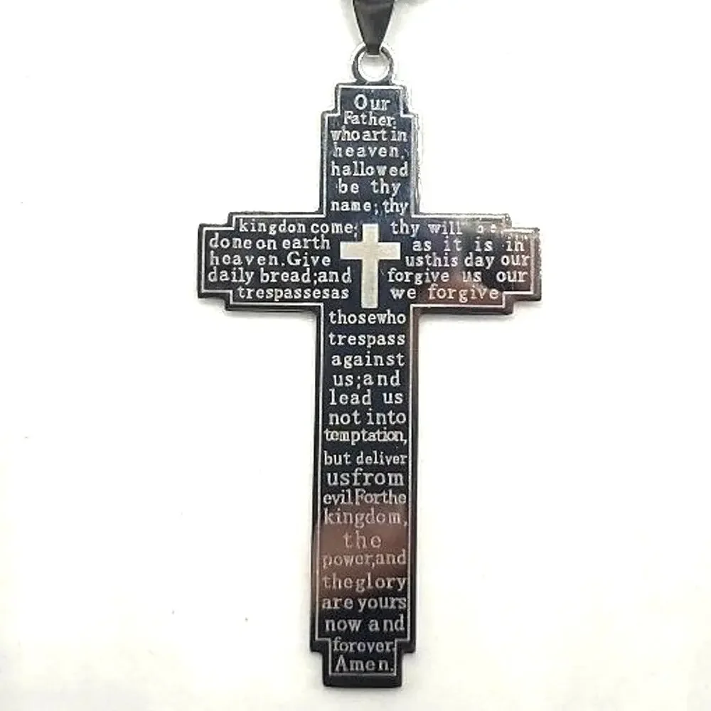 Stainless Cross Necklace Lords Prayer Christian Catholic Faith Fashion Gift NEW!
